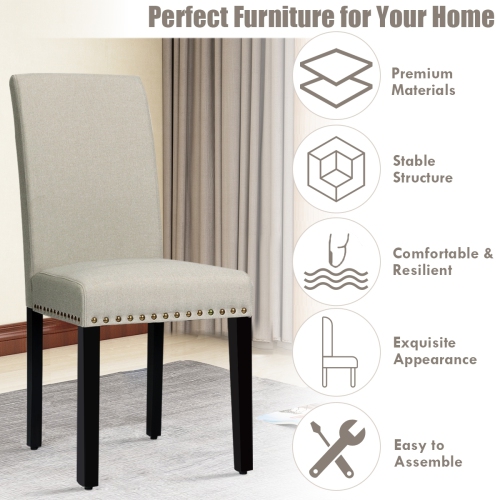 Set of 2 Fabric Upholstered Dining Chairs with Nailhead-Light Sage