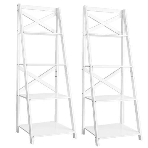 Freestanding 4-Tier Ladder Shelf Bookcase with Leaning Design