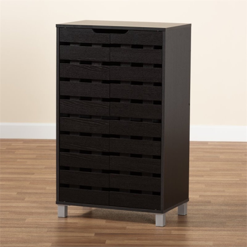 Baxton Studio Ernest Dark Brown Finished Wood 2-Door Shoe Storage Cabinet