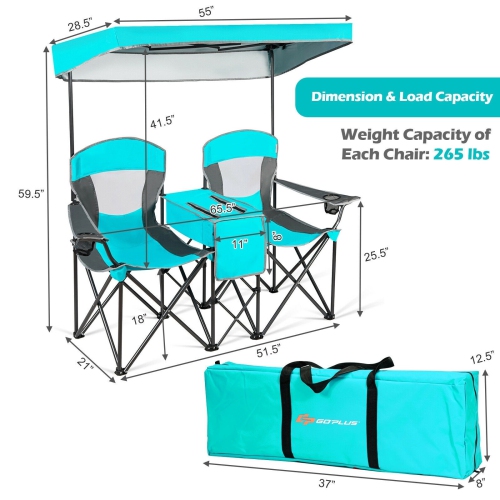 Portable Folding Camping Canopy Chairs with Cup Holder-Turquoise