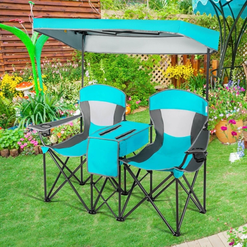 Portable Folding Camping Canopy Chairs with Cup Holder-Turquoise