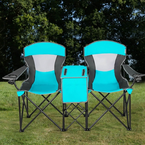 Portable Folding Camping Canopy Chairs with Cup Holder-Turquoise