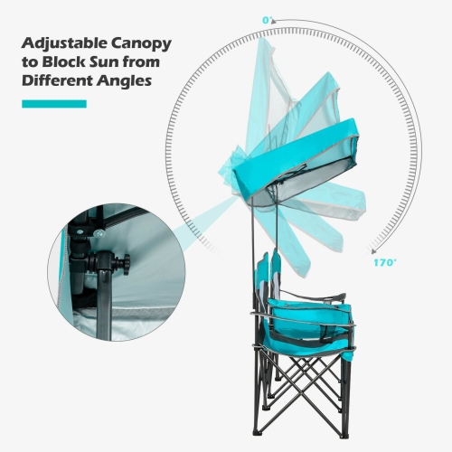Portable Folding Camping Canopy Chairs with Cup Holder-Turquoise
