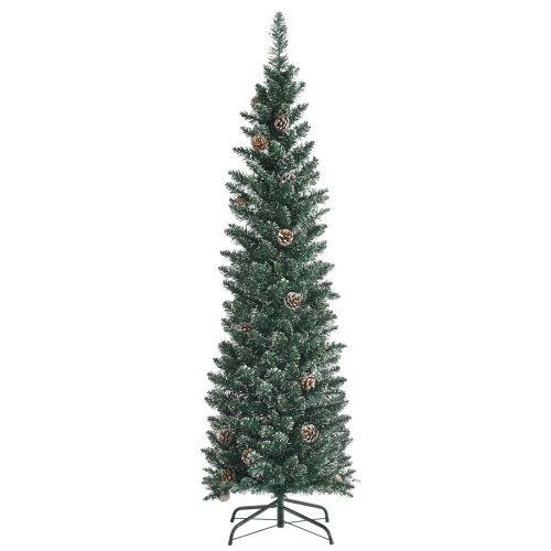 SLICKBLUE  Snowy Pencil Christmas Tree With Pine Cones, Slim Artificial Tree for Holiday Decor