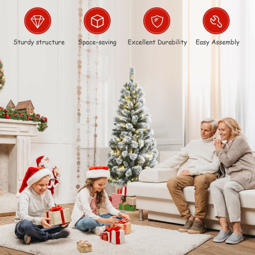 Arbre de Noël illuminé à charnières floqué avec 9 modes de lumières télécommandées