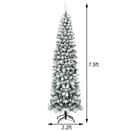 LED Pre-Lit Flocked Pencil Tree, Narrow Artificial Christmas Tree for Small Spaces