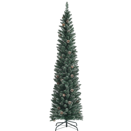 SLICKBLUE  Snowy Pencil Christmas Tree With Pine Cones, Slim Artificial Tree for Holiday Decor