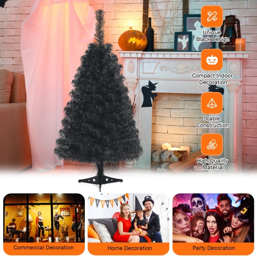 Mini arbre artificiel sans lumières avec support en plastique, idéal pour la décoration de Noël ou d'Halloween
