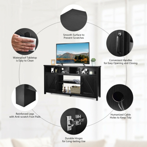 59-Inch TV Stand with Sliding Barn Doors – Media Console Cabinet for TVs up to 65 Inches