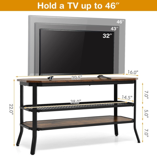 TV Stand with Mesh Storage – 3-Tier Console Table for TVs up to 55", Entryway or Hall Use