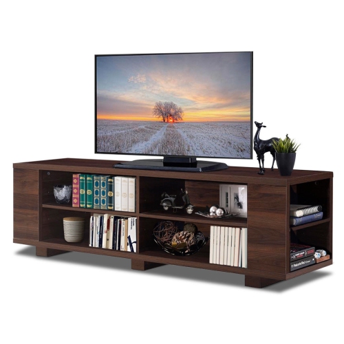 59 Inch Console Storage Entertainment Media Wood TV Stand-Walnut