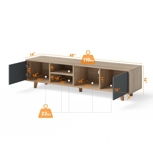 65" TV Entertainment Unit – Open Shelf TV Console Table for Modern Living Room