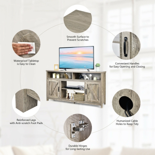 59-Inch TV Stand with Sliding Barn Doors – Media Console Cabinet for TVs up to 65 Inches