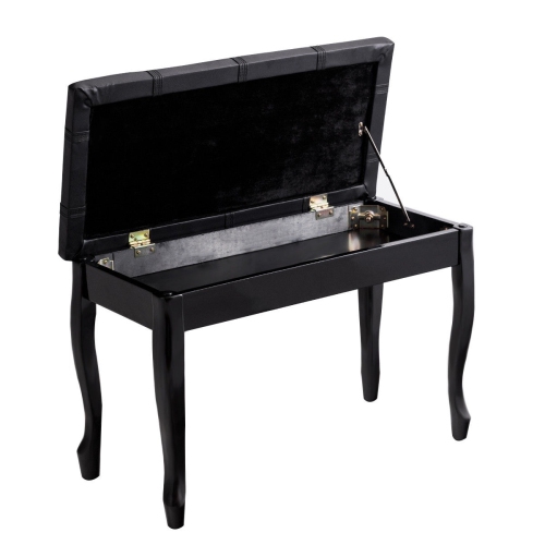Banc piano en cuir de polyuréthane et bois massif avec rangement - Noir
