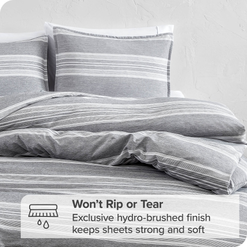 Bare Home Duvet Cover and Sham Set - Premium 1800 Ultra-Soft Brushed Microfiber - Hypoallergenic, Easy Care, Wrinkle Resistant - Stripe - Heather