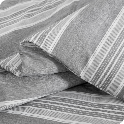 Bare Home Duvet Cover and Sham Set - Premium 1800 Ultra-Soft Brushed Microfiber - Hypoallergenic, Easy Care, Wrinkle Resistant - Stripe - Heather