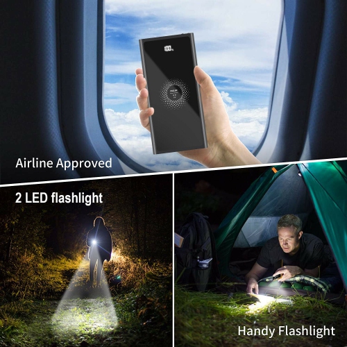 Chargeur portable sans fil USB C, 10 000 mAh Qi 15 W de recharge pour iPhone 12 11 et Galaxy S20