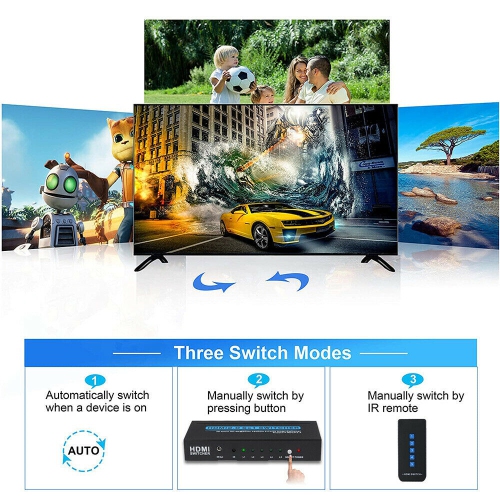 HDMI Switch with IR Remote Control Supports 4k@60HZ 3D HD for PS4 Xbox Apple TV