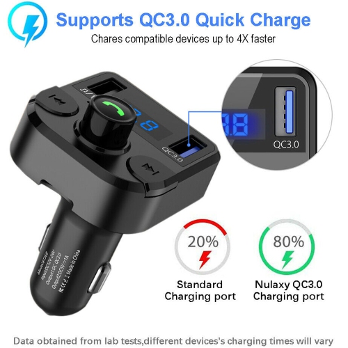 Bluetooth 5.0 FM Transmitter Hands-Free QC3.0 Car Charger,Support U Disk TF Card