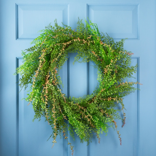 NORTHLIGHT  Mixed Boxwood Fern Artificial Wreath - 24"