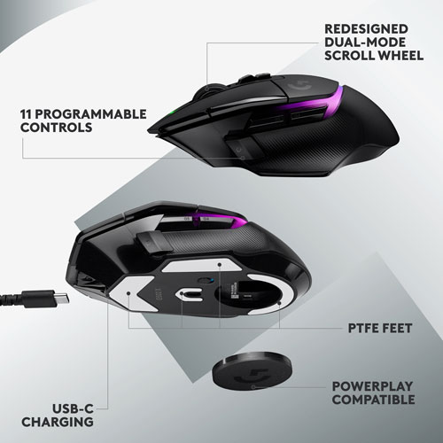 Souris de jeu optique sans fil de 25 000 ppp G502 X PLUS de Logitech - Noir