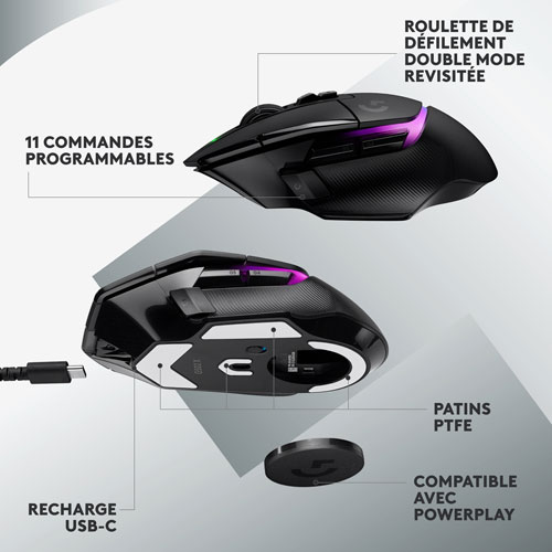 Souris de jeu optique sans fil de 25 000 ppp G502 X PLUS de Logitech - Noir