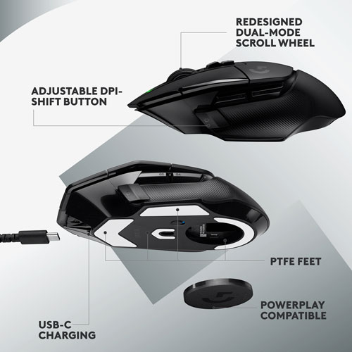 Souris de jeu optique sans fil de 25 000 ppp G502 X LIGHTSPEED de Logitech - Noir