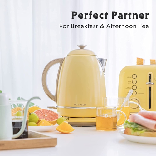 BUYDEEM K640 Stainless Steel Electric Tea Kettle with Auto Shut-Off and Boil Dry Protection, 1.7 Liter Cordless Hot Water Boiler with Swivel Base,