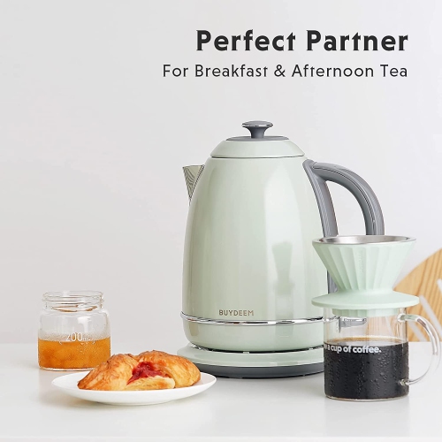BUYDEEM K640 Stainless Steel Electric Tea Kettle with Auto Shut-Off and Boil Dry Protection, 1.7 Liter Cordless Hot Water Boiler with Swivel Base,