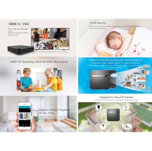 Dispositif de stockage infonuagique de Vimtag avec disque dur de 1 To, prend en charge jusqu’à 8 flux IPC de 5 Mpx, sortie HDMI/VGA