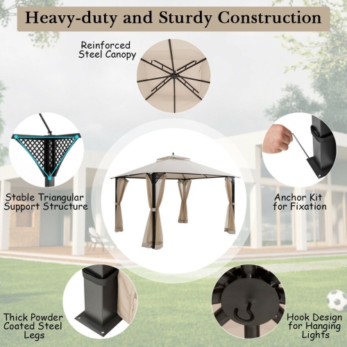12’ x 10’Outdoor Double Top Patio Gazebo-Beige