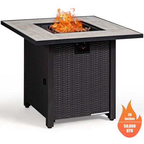 Gymax 30'' Gas Fire Table 50,000 BTU Square Propane Fire Pit Table Patio Yard