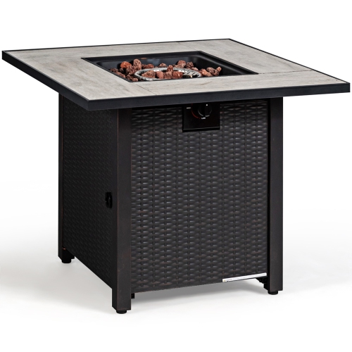 Gymax 30'' Gas Fire Table 50,000 BTU Square Propane Fire Pit Table Patio Yard