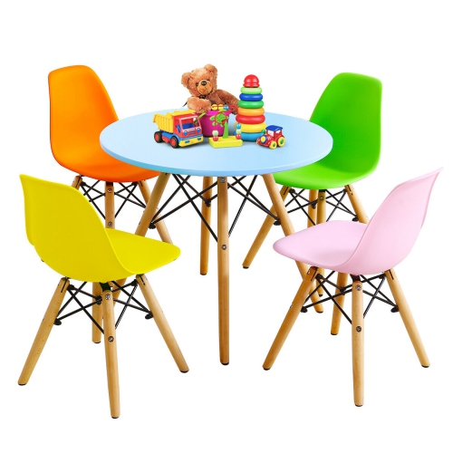 Gymax 5 PC Kids Colorful Round Table Chair Set w/ 4 Armless Chairs
