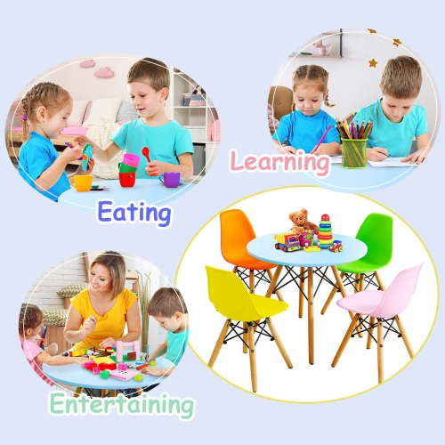 Gymax 5 PC Kids Colorful Round Table Chair Set w/ 4 Armless Chairs