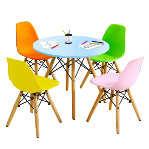 Gymax 5 PC Kids Colorful Round Table Chair Set w/ 4 Armless Chairs