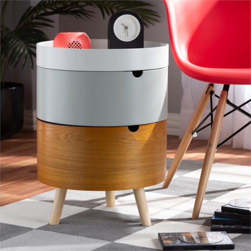 Bowery Hill Modern 3-Tier Wood End Table with Removable Top in White and Multi