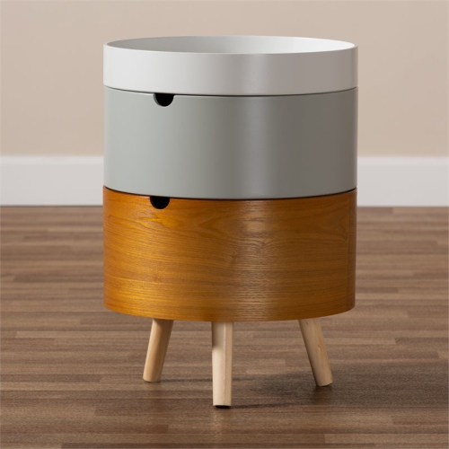 Bowery Hill Modern 3-Tier Wood End Table with Removable Top in White and Multi