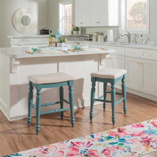 Linon Marino 25" Wood Backless Counter Stool in Blue