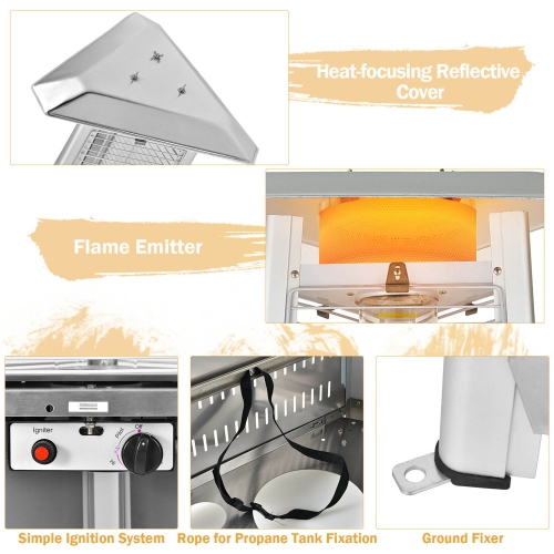 Marque Gymax Chauffe-terrasse 12,3 kW Pyramidal en Acier Inoxydable Tube de Verre pour regarder la Flamme, avec Roues
