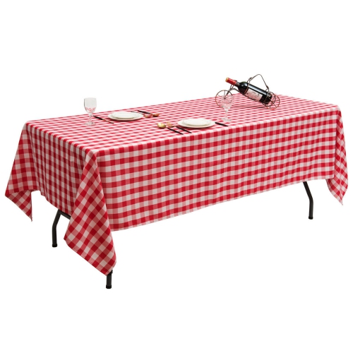 GYMAX  10PCs 60"x102" Rectangular Polyester Tablecloth Red & White Checker Kitchen