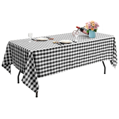GYMAX  10PCs 60"x102" Rectangular Polyester Tablecloth Black & White Checker Kitchen