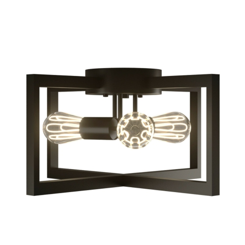 GYMAX  3-Lights Flush Mount Geometric Metal Ceiling Lamp W/ Iron Square Lamp Shade