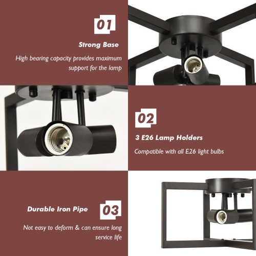 Gymax 3-Lights Flush Mount Geometric Metal Ceiling Lamp w/ Iron Square Lamp Shade