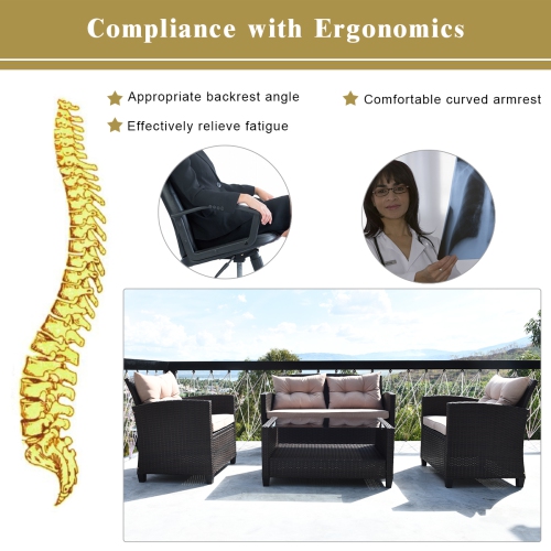 Gymax 4pcs Outdoor Rattan Furniture Set Cushioned Sofa w/Armrest Home