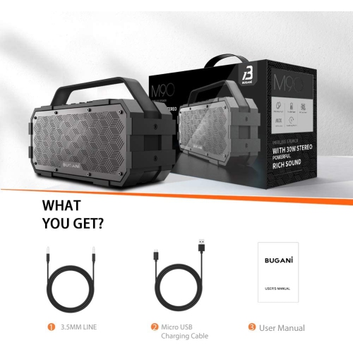 Bugani M90 Portable Bluetooth Speaker with 30W Stereo Sound and Deep Bass