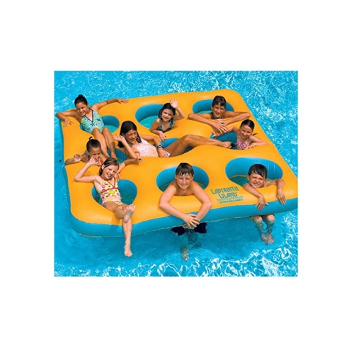 80" Yellow and Blue Inflatable Circular Pattern Island Square Pool Float Toy