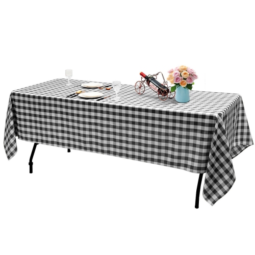 GYMAX  10PCs 60"x126" Rectangular Polyester Tablecloth Black & Checker Party In White