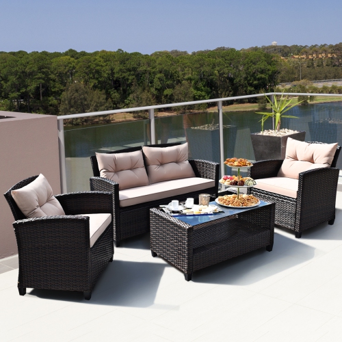 Gymax 8pcs Outdoor Rattan Sectional Sofa Set w/Cushion Armrest Patio