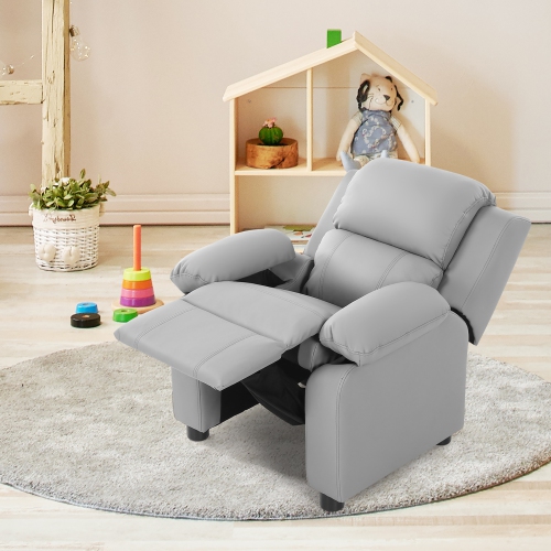 Gymax Deluxe Padded Kids Sofa Armchair Recliner Headrest Children w/ Storage Arms Gray